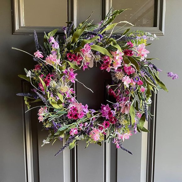 22'' Spring Door Lavender and Daisy Pink Artificial Wreath - Picture 5 of 5